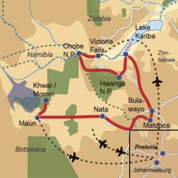 Reiseverlauf: Intimate Botswana & Zimbabwe Encounter  - 17-tägige Kleingruppen Lodge Safari durch Zimbabwe und Botswana 